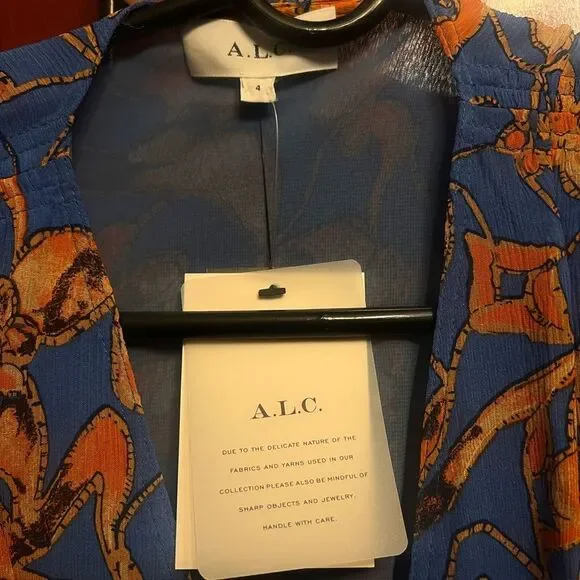 A.L.C. Silk Izzy Mini Blue Orange Dress - Picture 8 of 9